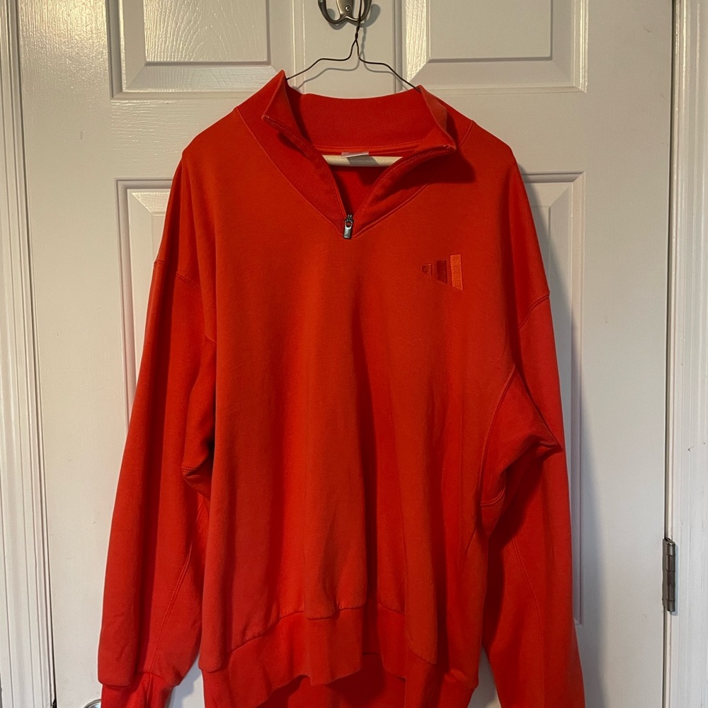 Adidas Red Zip Up Sweater with Ribbed Cuffs
